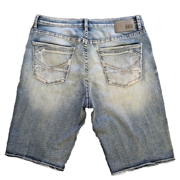 BKE Buckle Tyler Jean Shorts Mens Size 36 Blue Denim Embroidered Light Wash 12" - Picture 2 of 14